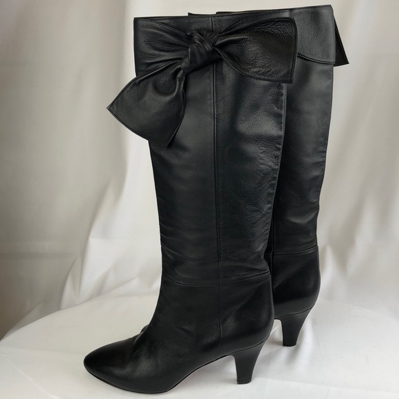 Valentino Shoes - Valentino Black Bow Soft Leather Tall Boots